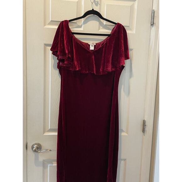Unique Vintage Velvet Wiggle Dress off the Shoulder Burgundy 1950s Sz 4X #49 - Picture 8 of 10